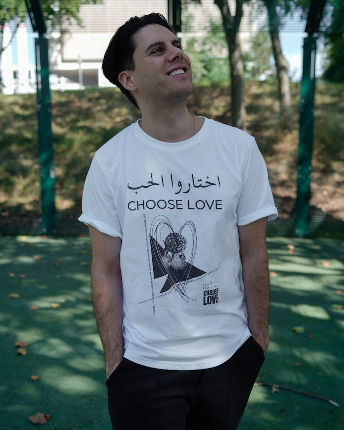 Nabil Nayal wearing his Choose Love design